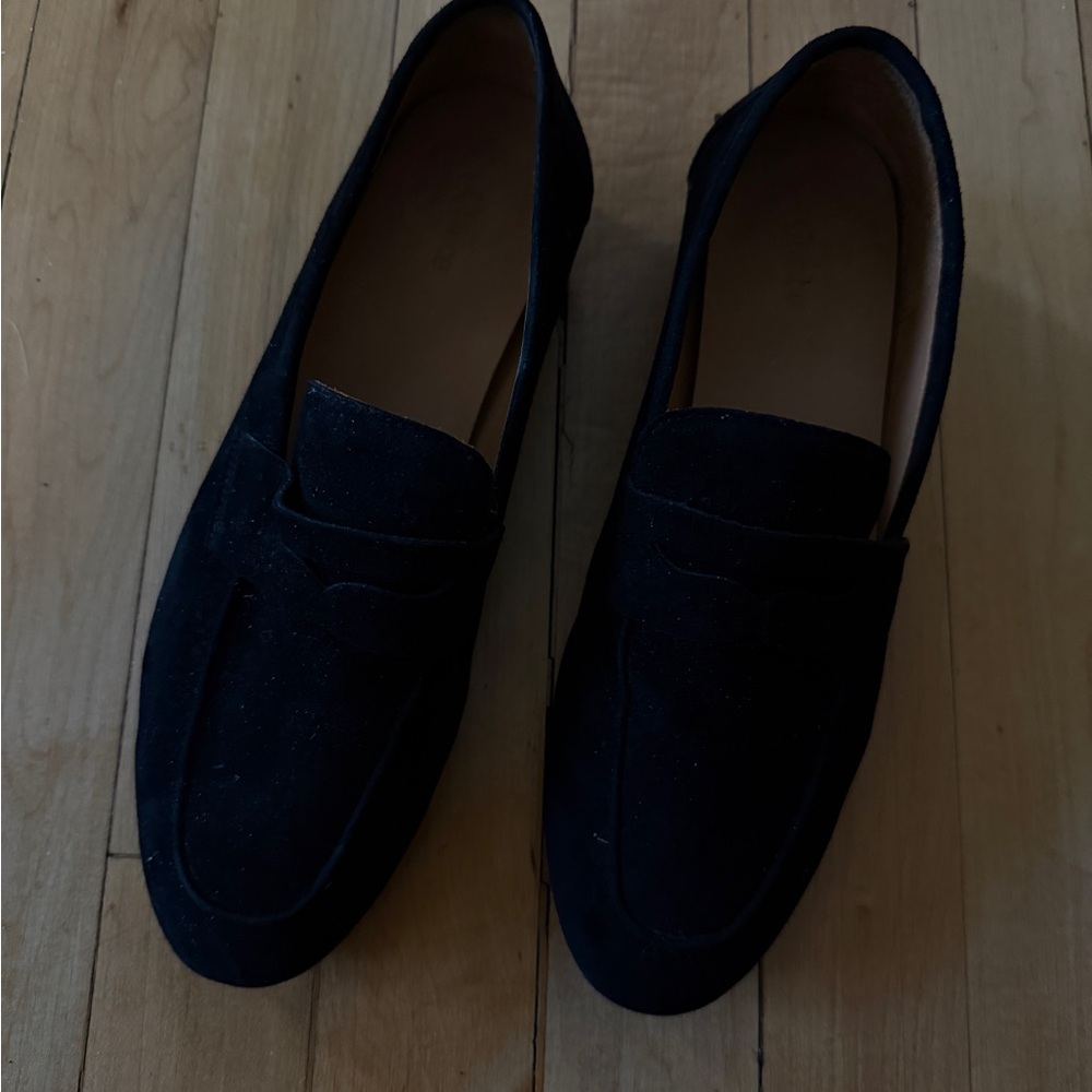 Quince Women's Italian Suede Penny Black Loafers
